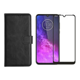 Kit Capa Case Carteira Couro P/ Moto G30 + Pelicula 3d