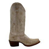 Bota Vaquera Mujer Casual Formal Justin Crema Piel Flores