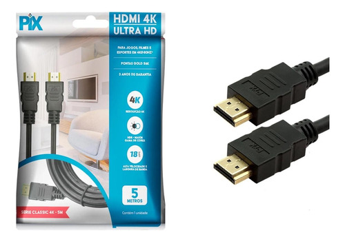 Cabo Hdmi 5 Metros 4k Ultra Hd Cores Hdr Dolby Atmos 2.0 Pix