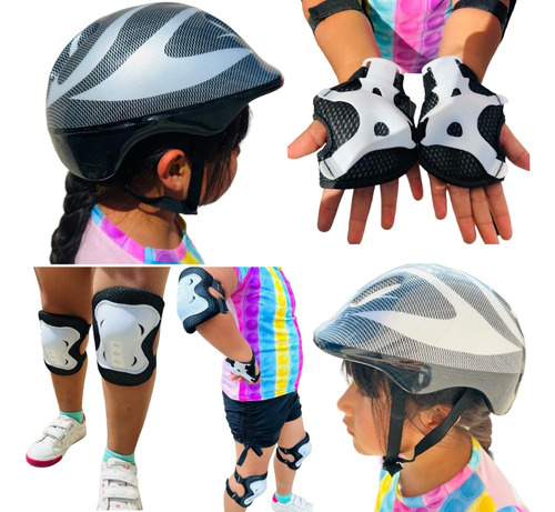  Kit Casco Protección Niños Rodilleras+ Muñequeras+coderas 