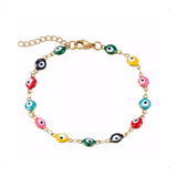 Pulsera Ojo Turco Baño De Oro Nice Mujer Proteccion Suerte