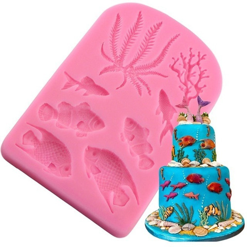 Molde De Silicone Fundo Do Mar Peixes Confeitaria E Biscuit