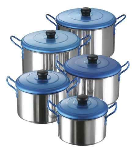 Juego De Ollas Imusa Tapa Azul 10 Piezas Bateria Aluminio  