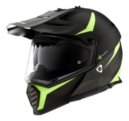 Casco Ls2 Mx 436 Pionner Negro/verde Doble/visor En Moto 46