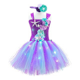 Vestido De Princesa De Malla Morado Para Niña Con Luces