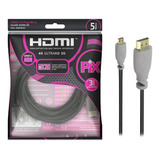 Cabo Micro Hdmi X Hdmi 5 Metros Blindado 2.0 Ethernet 5m 4k