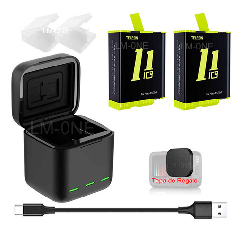 Kit P/ Cámara Gopro Hero 9 Black Con Triple Charger + 2 Pila