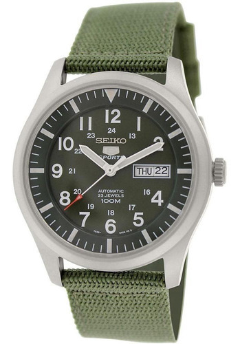 Seiko Militar Automatico Nylon Wr100 Snzg09 Fotos Reales Color De La Malla Verde Color Del Bisel Gris Color Del Fondo Verde