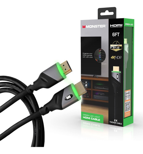 Monster 6ft Speed ??4k Hdr Hdmi Cable Con Led Verde Incorpor