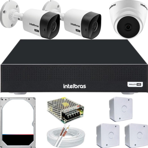 Kit Cftv 3 Cameras Intelbras Infra Dvr Mhdx 4ch Dome Bullet