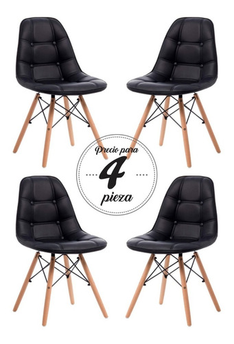 Silla Eames, Vinipiel Con Botones Set 4pz