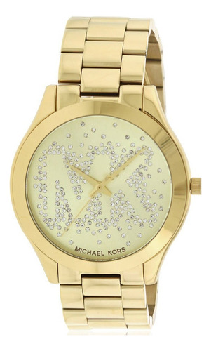 Reloj Michael Kors Slim Runway Modelo Mk3590 Color De La Correa Dorado Color Del Bisel Dorado Color Del Fondo Dorado