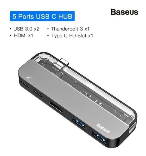 Baseus Hub 5 Em 1 Tipo-c P/pd Hdmi 2usb Thunderbolt Notebook