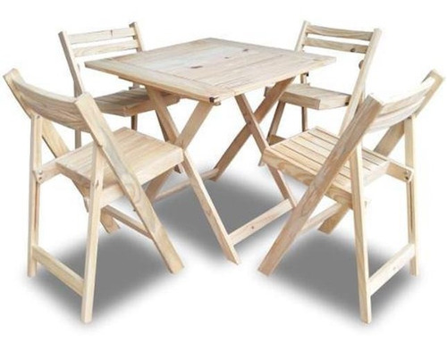 Mesa 75x75 + 4 Sillas Plegables Madera Pino Coati - Premiun