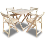 Mesa 75x75 + 4 Sillas Plegables Madera Pino Coati - Premiun