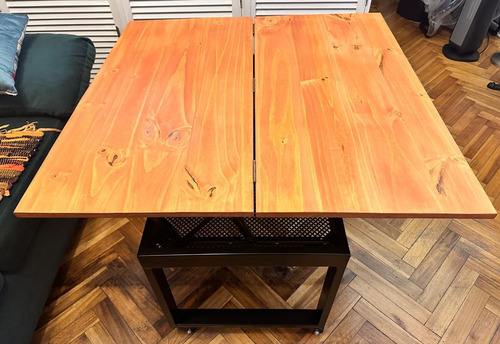 Mesa Ratona Elevable Extensible Hierro Madera Con Ruedas