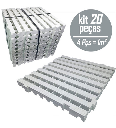 Kit 20 Pç Piso Plástico 4,5 X 50x50 Branco - Deck Box Pallet