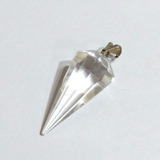 Pingente Pêndulo Pedra Cristal De Quartzo 2,5cm Folh. Prata