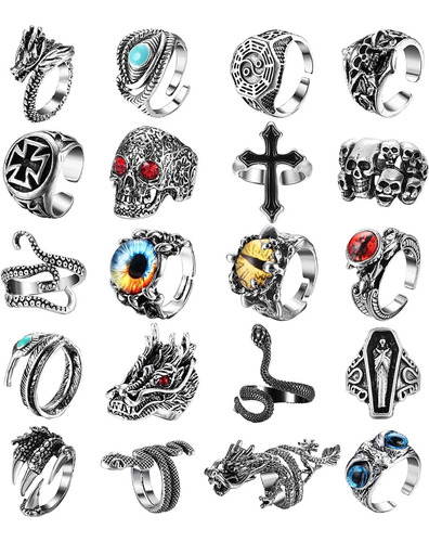 Helicopchain Juego De 20 Anillos Punk Vintage Para Hombres Y