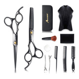 Kit Tijeras Peluqueria Profesional Aszwor Juego De 12 Negro