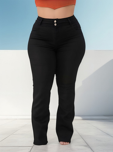 Calça Jeans Feminina Cintura Alta Plus Size Flare Com Lycra
