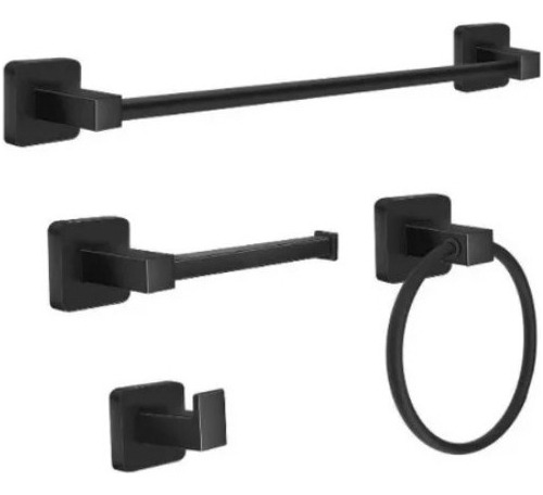 Set De Toallero 4 Accesorios De Baño Acero Inoxidable Negro