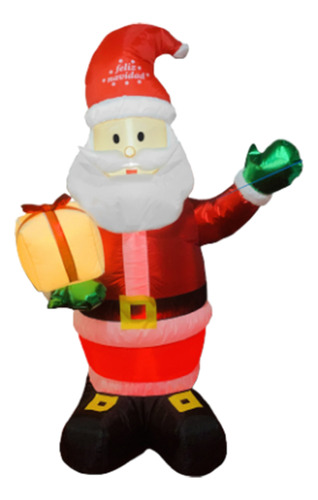 Figura Navideña Inflable Santa Con Regalo Tela Satinada 2.4m