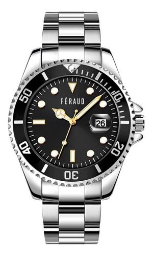 Reloj Feraud Hombre Acero Dorado Calendario Lupa F5569 Gsln