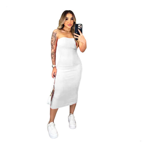 Vestido Feminino Midi Tomara Que Caia Tubinho Justo