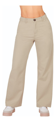 Pantalón Dama Tiro Medio Pretina Elastica Beige 172-28