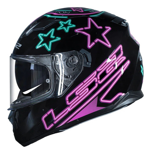 Capacete Moto Lançamento Ls2 Ff320 Stream Neon Preto Rosa