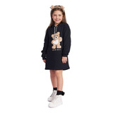 Vestido Infantil Feminino Urso Em Moletom 