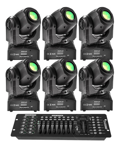 6x Mini Spot Led Moving Head 30w + Mesa Controller 192 Dmx