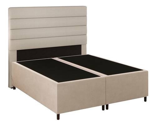 Cabeceira Base Cama Boxqueen 158 Hit Suede Bge/linho Cru