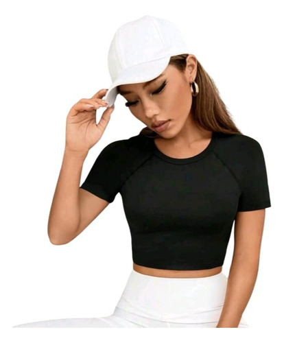 Crop Top Deportivo Transpirable Con Malla - Negro Ref. 2210