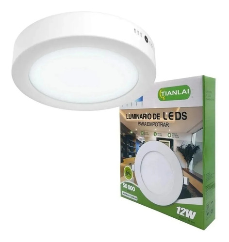 Paquete 5 Lamparas Led 12w Sobreponer L/bca Plafon Tianlai Color Blanco