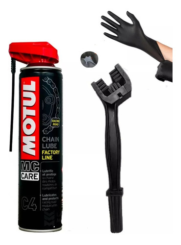 Kit Lubricante Motul Moto+cepillo Limpiador+guantes Nitrilo