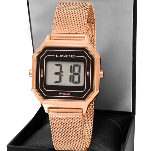 Relógio Lince Feminino Rose Digital Quadrado Sdph131l Bxrx