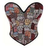 Corset Importado Bustier. Estampado Gatitos