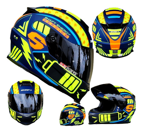 Casco Moto Biker Shaft Neon Amarillo Energy Mica Humo Dot