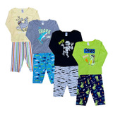 Kit Lote 4 Pijamas Menino Infantil Juvenil Inverno Atacado