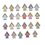 Botones De Madera Casitas, Pack X 10 Unid. Multicolores