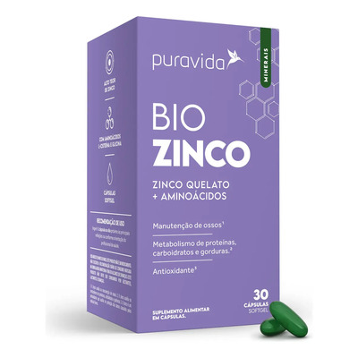 Bio Zinco 30 cápsulas Sem Sabor Puravida | MercadoLivre