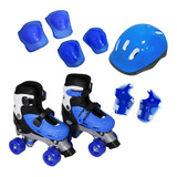 Patins Infantil 4 Rodas Roller Azul C/kit Proteção Tam P 
