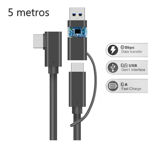 Cabo Link 2 Em 1 Para Oculus Quest 2 E 1 De 5 Metros