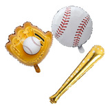 Set 3 Globos Metalicos Temática Béisbol Guante Bate Y Pelota