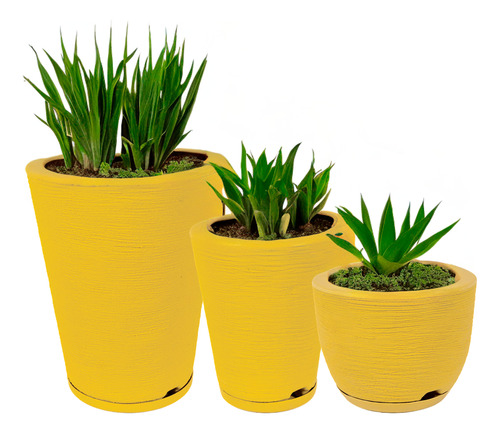 Jogo Vaso De Planta Com Prato Moderno Luxo Kit 3 Vasos Flor