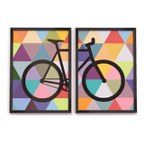 Conjunto Kit Quadros Poster Bike Colorida Bicicleta Abstrata