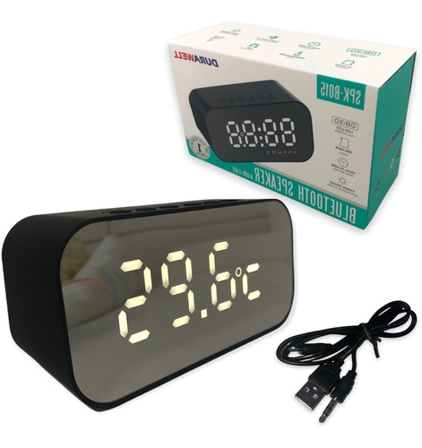Caixa De Som Bluetooh P2 Fm Rádio Relógio Digital Termômetro