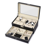 Caja De Reloj De 6 Ranuras Organizador De Joyas Vitrina De G